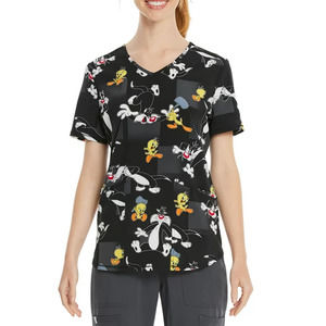 Scrub Star Women's Frien-Emies Scrub Top Looney Toons Tweety Sylvester 2XL